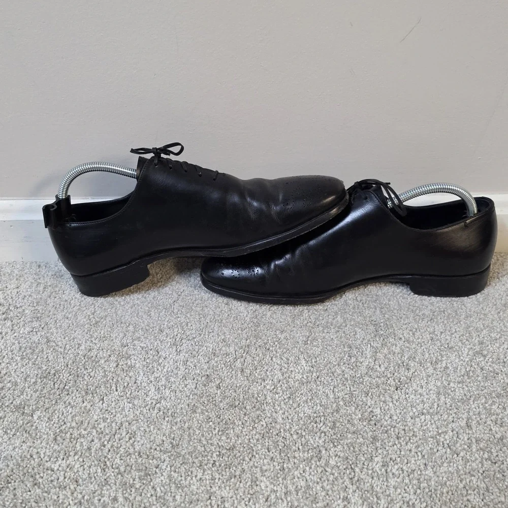 Ermenegildo Zegna Black Leather Oxford Dress Shoes Cap Toe 8.5 US‎ 7.5 EU Italy